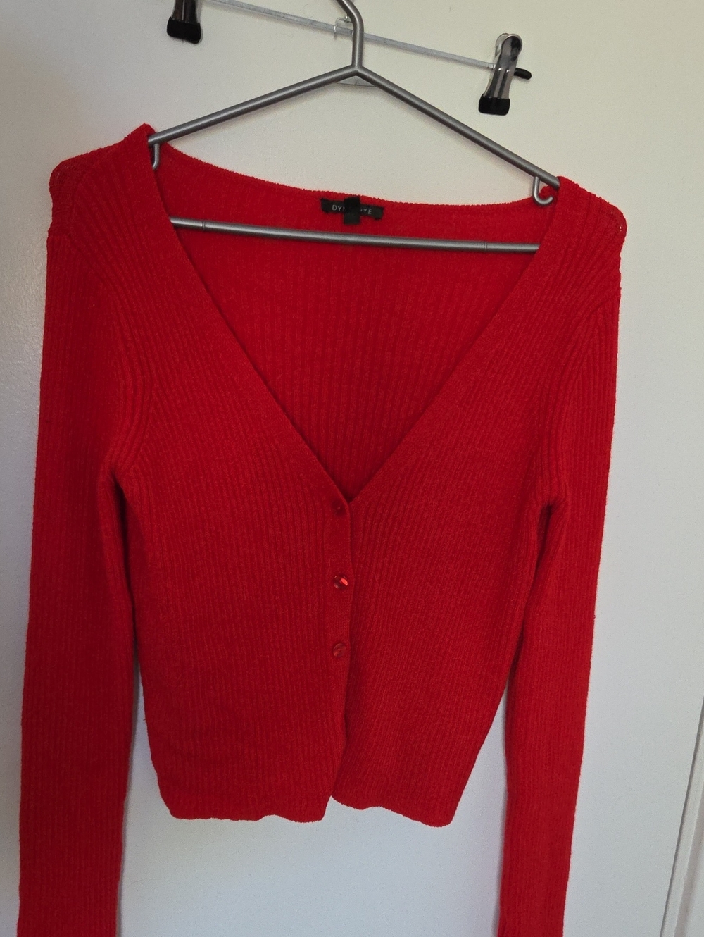 Dynamite Red Ribbed V-Neck Button Sweater